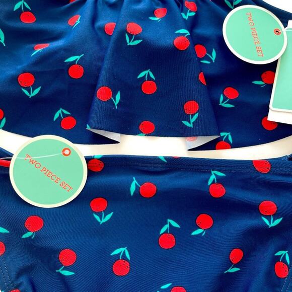 KIDS GIRLS Navy & Cherry Red Bikini Swimsuit – GIRLS 6 - Picture 2 of 5